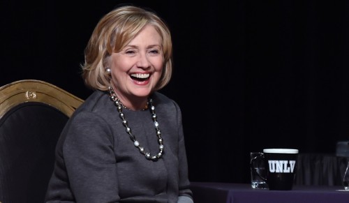 Hillary Clinton is center stage at a fundraiser for the UNLV Foundation, October 13, 2014. (Ethan Miller/Getty)