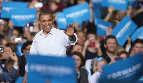 President Obama rallies the faithful in Wisconsin, November 2012. (Scott Olseon/Getty)