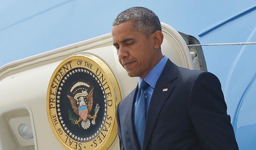 President Obama departs Air Force One. (Mandel Ngan/AFP/Getty)